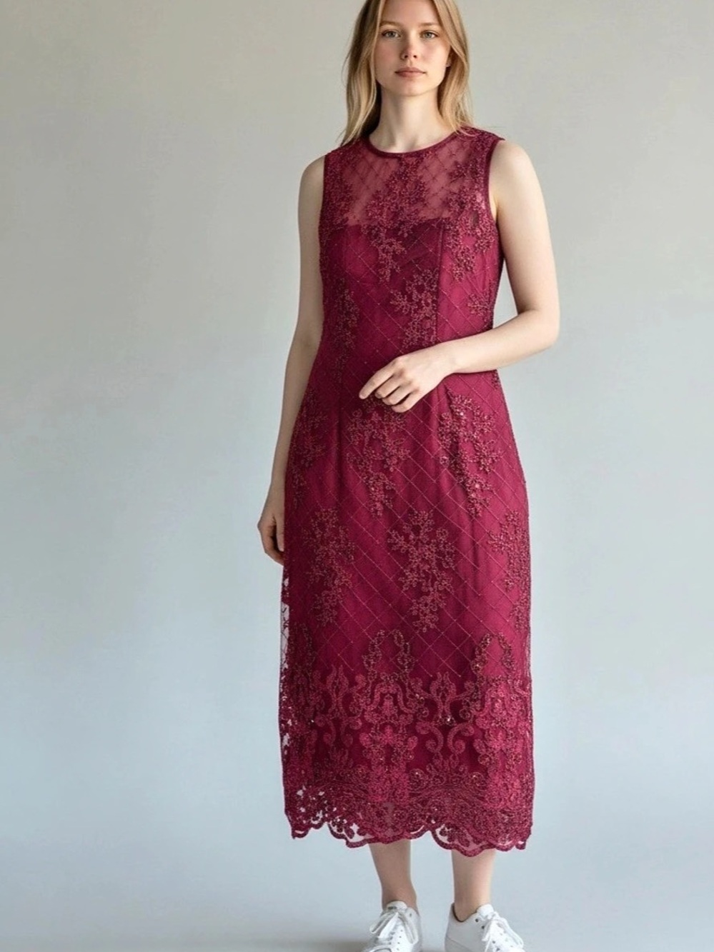 Adrianna Papell Floral Lace Midi Dress Size Medium Like New